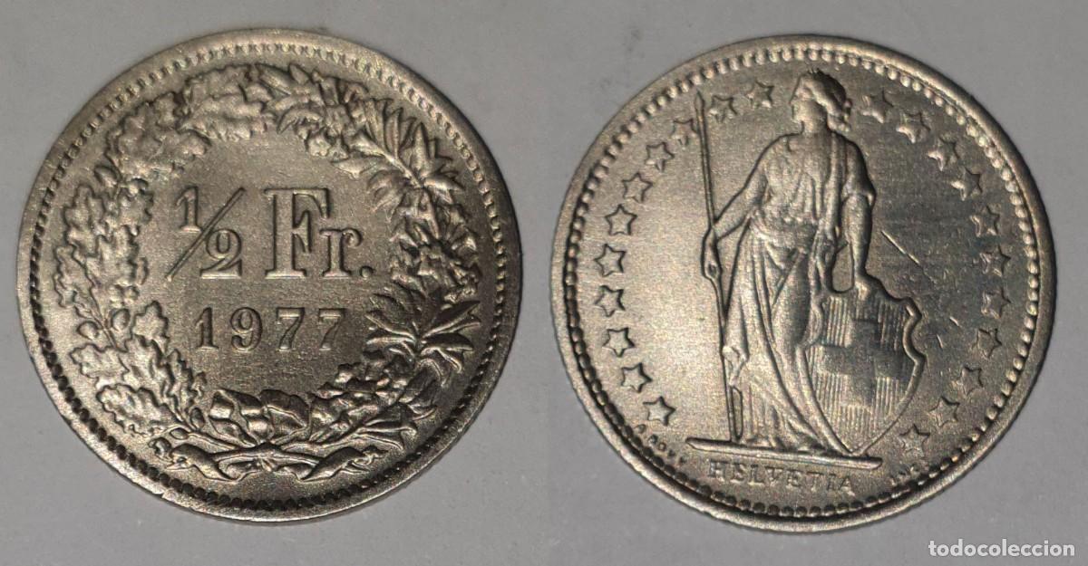 Monedas antiguas de Europa: Suiza &frac12; Franco 1977 - Confederaci&oacute;n Helv&eacute;tica - KM#23a