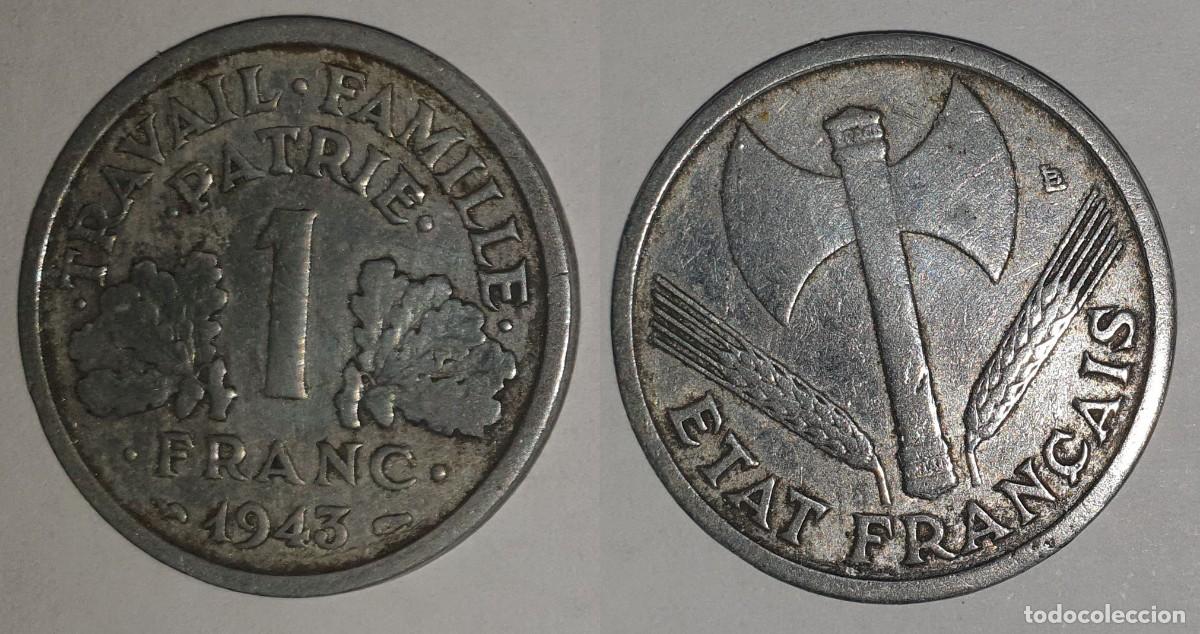Monedas antiguas de Europa: Francia 1 Franco 1943 - Estado Franc&eacute;s (Vichy) - KM#902