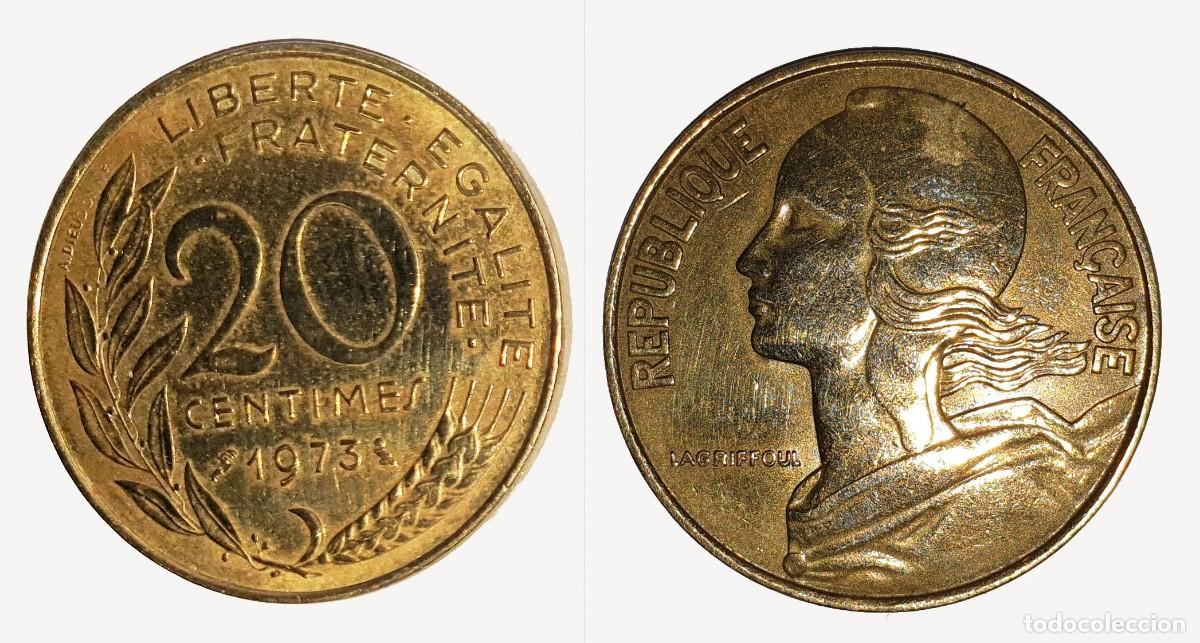 Monedas antiguas de Europa: Francia 20 C&eacute;ntimos 1973 - KM#930 - Quinta Rep&uacute;blica - Marianne