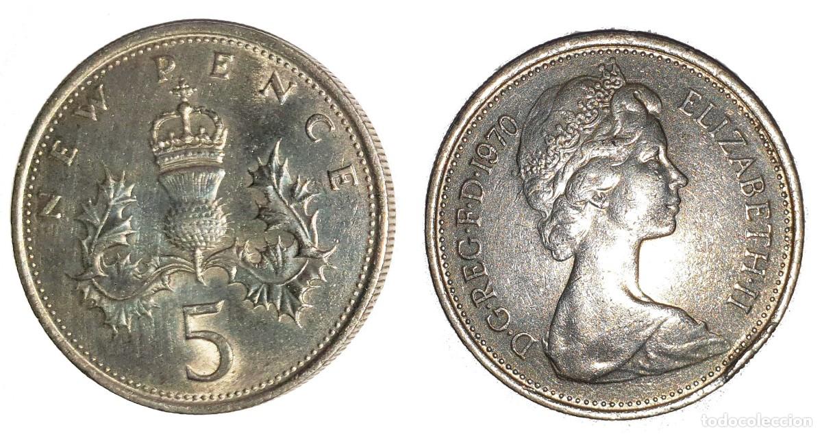 Monedas antiguas de Europa: Reino Unido 5 Nuevos Peniques 1970 - Isabel II - KM#911