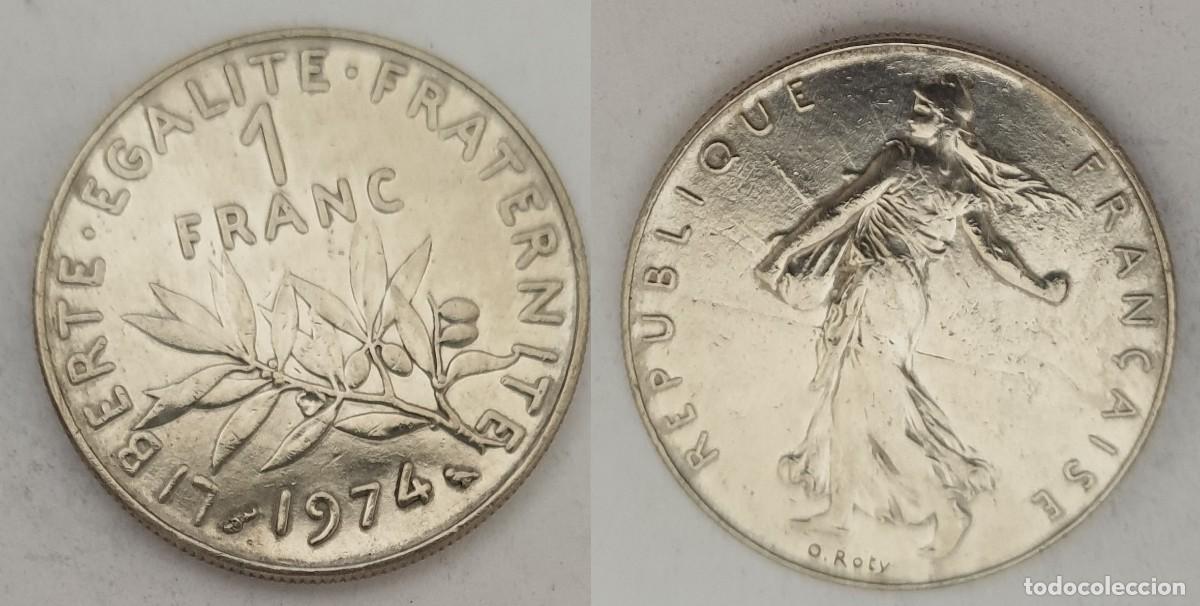 Monedas antiguas de Europa: Francia 1 Franco 1974 - Quinta Rep&uacute;blica - KM#925