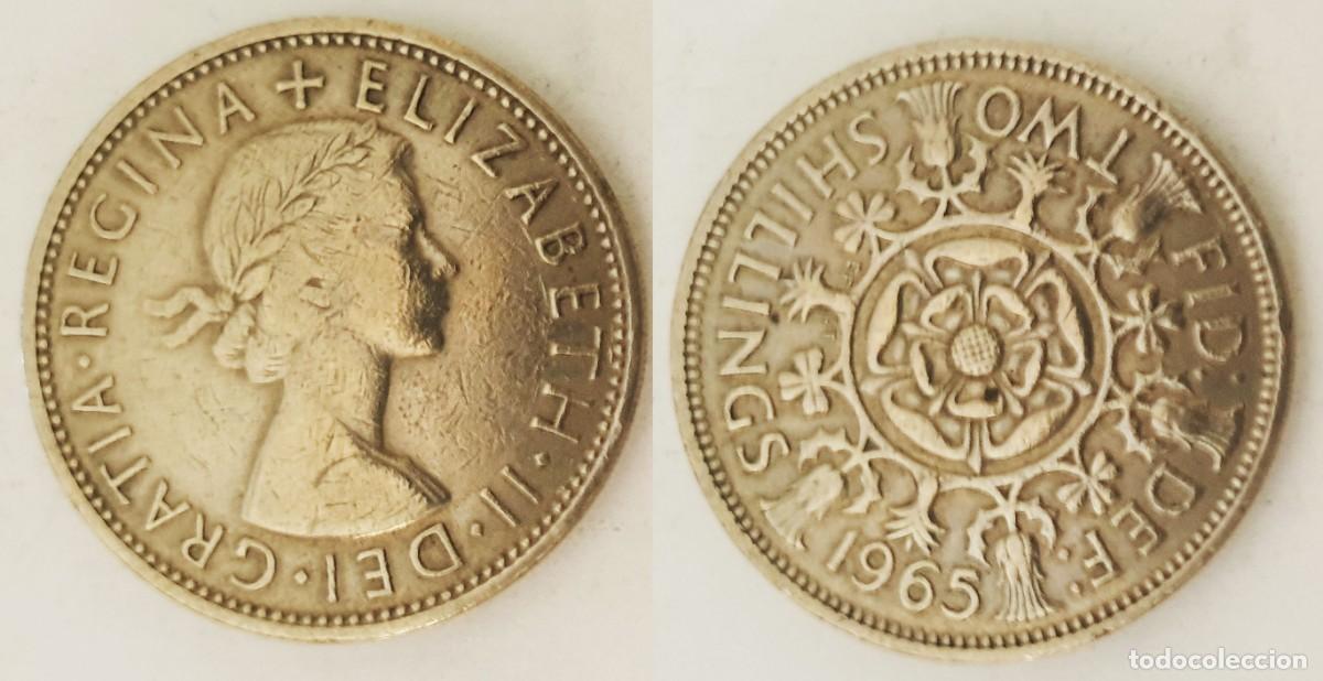 Monedas antiguas de Europa: Reino Unido 2 Chelines (Flor&iacute;n) 1965 - Isabel II - KM#906