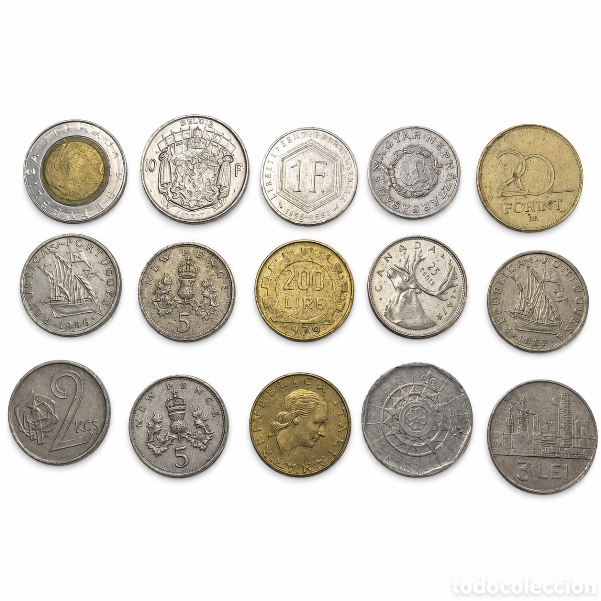 Monedas antiguas de Europa: Lote de 15 monedas internacionales de colecci&oacute;n &ndash; Varios pa&iacute;ses y &eacute;pocas