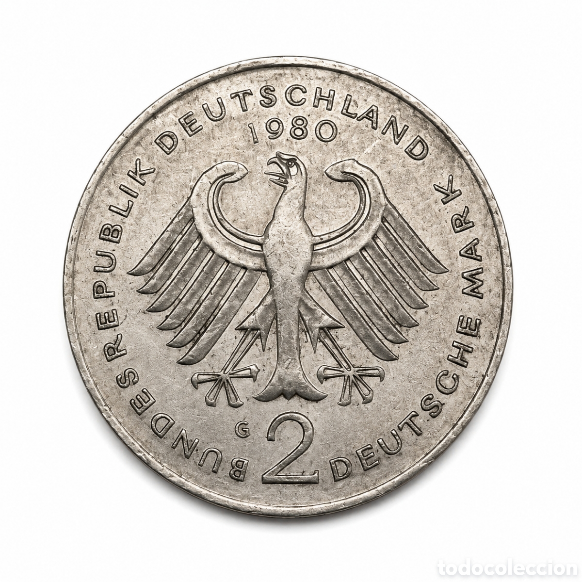 Monedas antiguas de Europa: Moneda 2 Deutsche Mark Alemania 1980 (Theodor Heuss) &ndash; Original