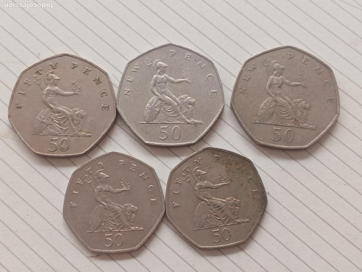 Monedas antiguas de Europa: Reino Unido. 5 monedas de 50 pence / media libra