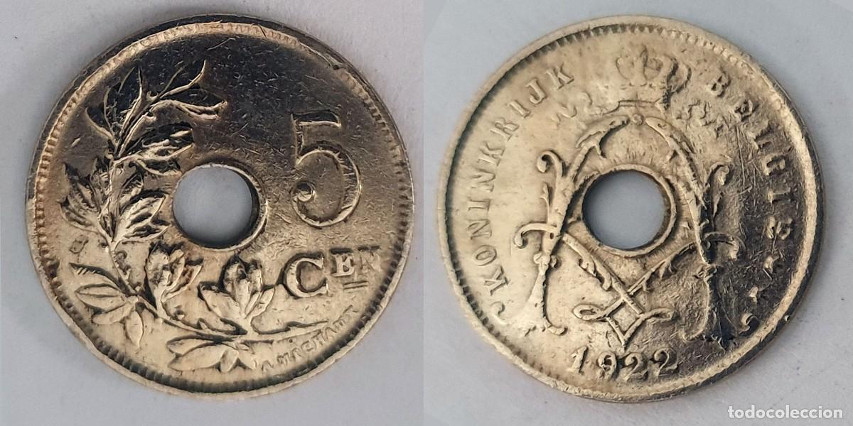 Monedas antiguas de Europa: B&eacute;lgica 5 C&eacute;ntimos 1922 - Alberto I (Leyenda en neerland&eacute;s &rdquo;KONINKRIJK BELGI&Euml;&rdquo;) - KM#67