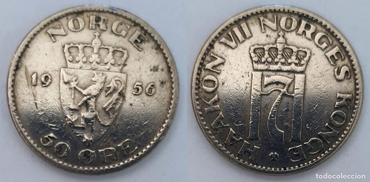 Monedas antiguas de Europa: Noruega 50 &Oslash;re 1956 - Haakon VII - KM#402