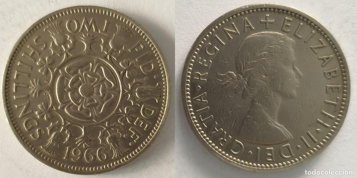 Monedas antiguas de Europa: Reino Unido 2 Chelines (Flor&iacute;n) 1966 &ndash; KM#906