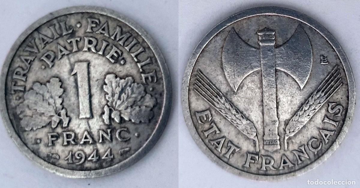 Monedas antiguas de Europa: Francia 1 Franco 1944 (Estado Franc&eacute;s &ndash; Vichy) &ndash; KM#902