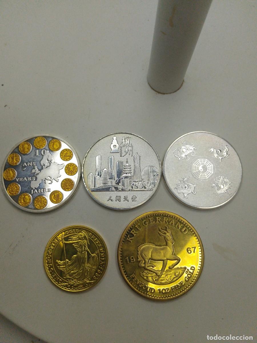 Monedas antiguas de Europa: Lote 5 monedas conmemorativas ,britania, europa ,china , africa