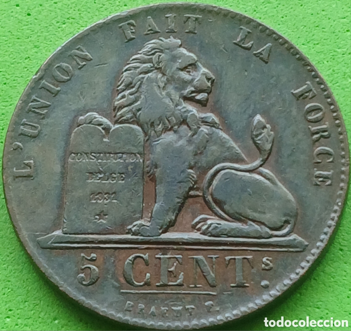 Monedas antiguas de Europa: B&eacute;lgica 5 c&eacute;ntimos 1850 km#5 marca de dise&ntilde;ador con punto