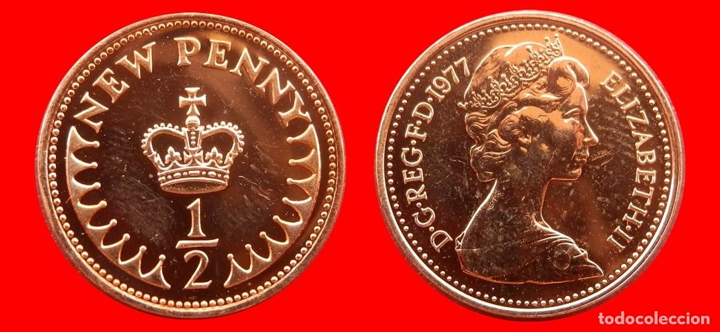 Monedas antiguas de Europa: 1/2 PENIQUE PENNY 1977 SIN CIRCULAR PROOF PROCEDENTE DE BLISTER INGLATERRA REINO UNIDO-9279SC