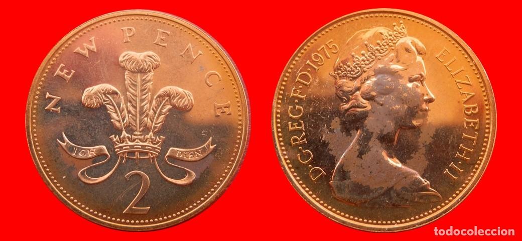 Monedas antiguas de Europa: 2 PENIQUES PENCE 1975 SIN CIRCULAR PROOF PROCEDENTE DE BLISTER INGLATERRA REINO UNIDO-9295SC