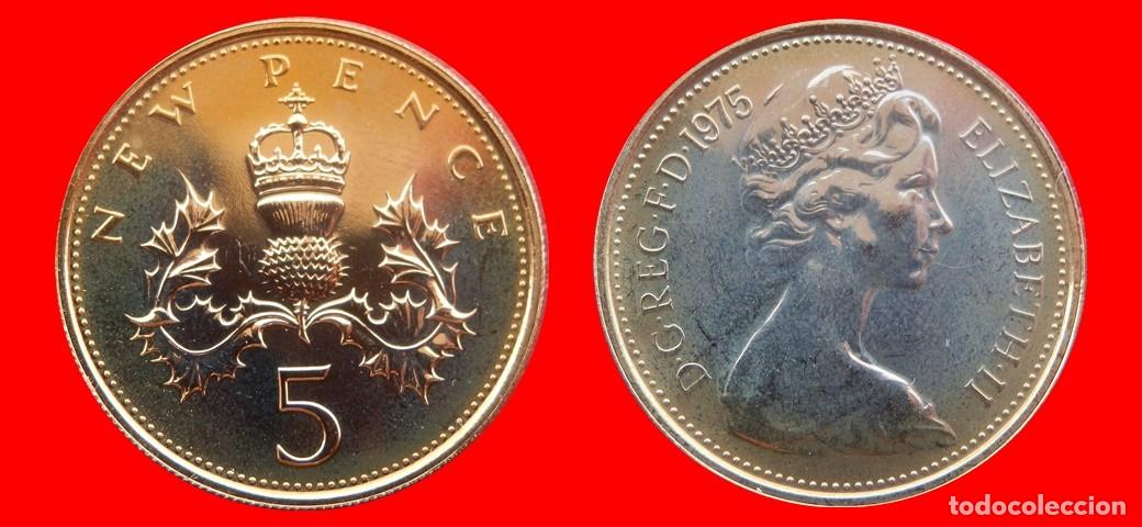 Monedas antiguas de Europa: 5 PENIQUES PENCE 1975 SIN CIRCULAR PROOF PROCEDENTE DE BLISTER INGLATERRA REINO UNIDO-9302SC