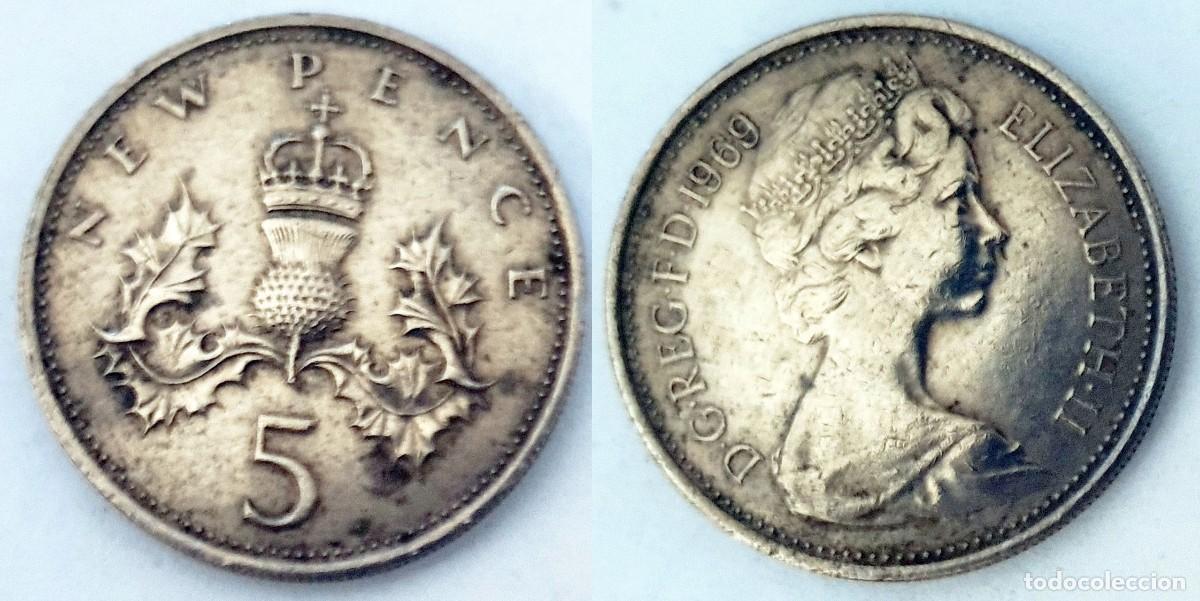 Monedas antiguas de Europa: Reino Unido 5 Nuevos Peniques 1969 &ndash; KM#911