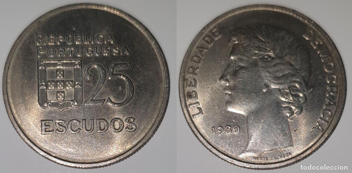 Monedas antiguas de Europa: Portugal 25 Escudos 1980 &ndash; Rep&uacute;blica Portuguesa &ndash; KM#607a