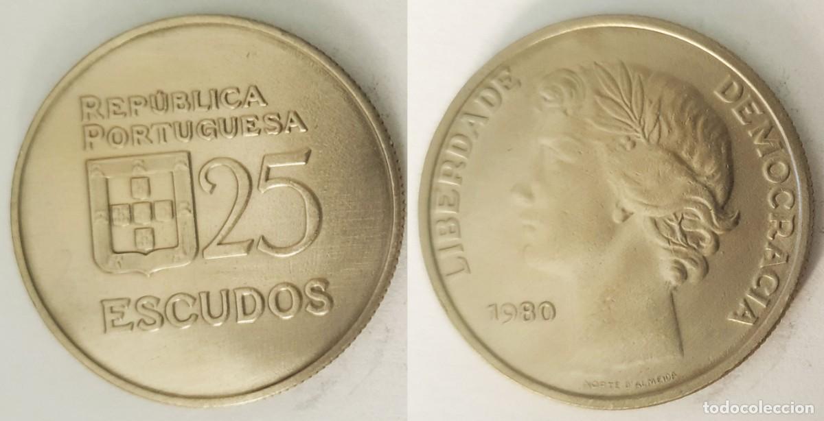 Monedas antiguas de Europa: Portugal 25 Escudos 1980 &ndash; Rep&uacute;blica Portuguesa &ndash; KM#607a