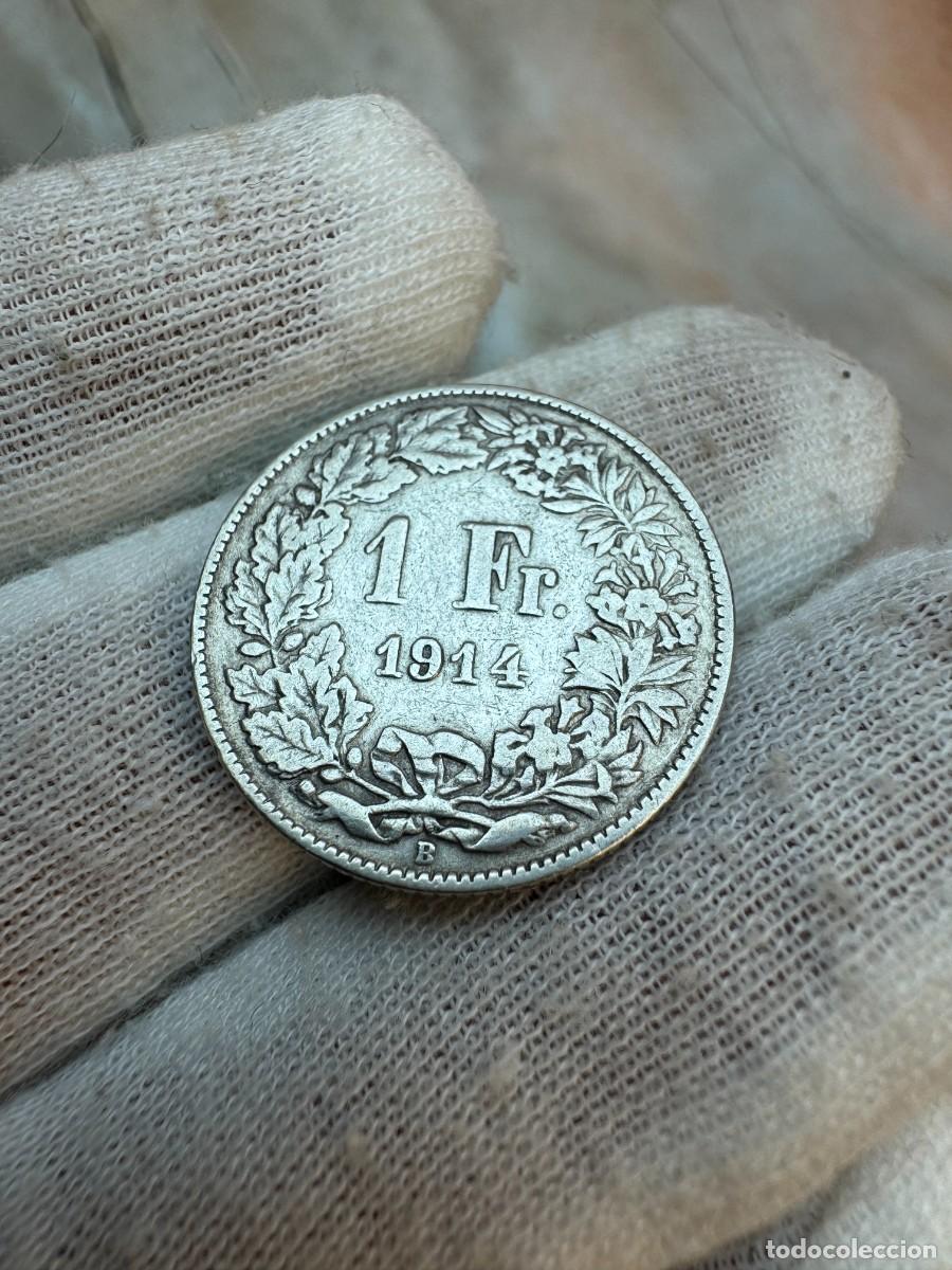 Moedas antigas da Europa: Moneda de plata de 1 franco suizo de 1914. Helvetia, moneda europea antigua.