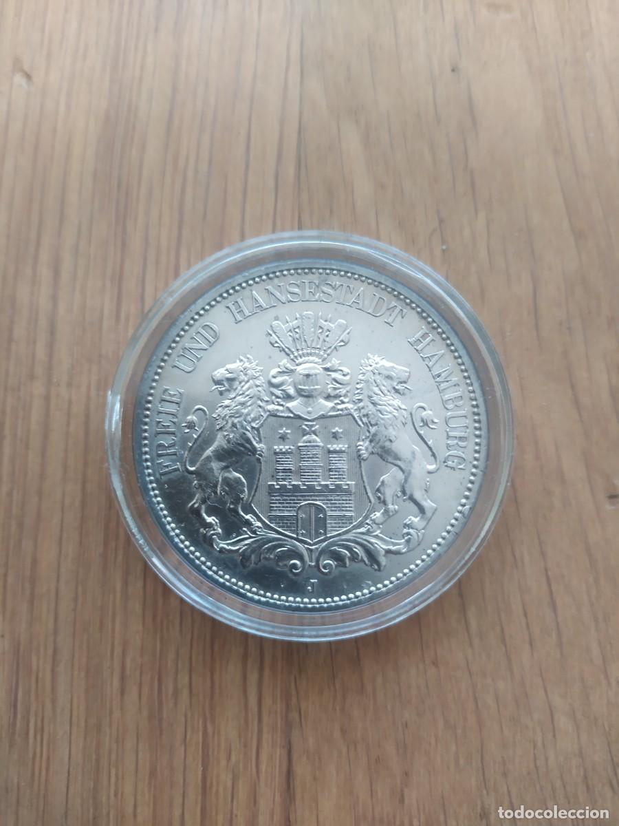 Monedas antiguas de Europa: 5 MARKS 1913, J. IMPERIO ALEMAN. CIUDAD LIBRE DE HAMBURGO. SC. UNC. silver,plata.