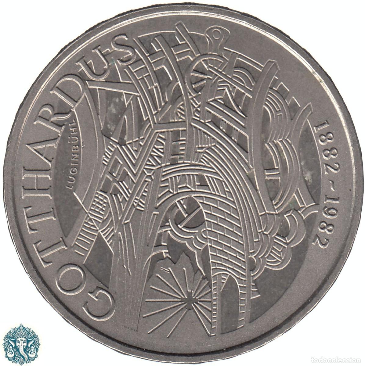 Monedas antiguas de Europa: SUIZA 5 Francos 1982 100 aniversario Ferrocarril de Gotthard KM#61