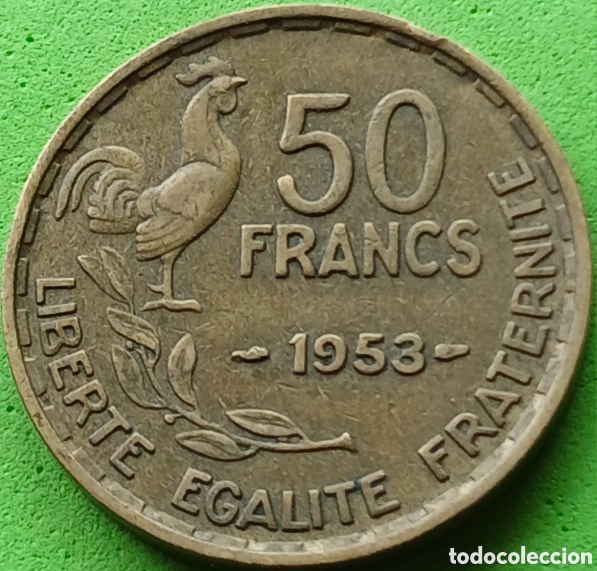 Monedas antiguas de Europa: Francia 50 francos 1953 km#918 sin marca de ceca