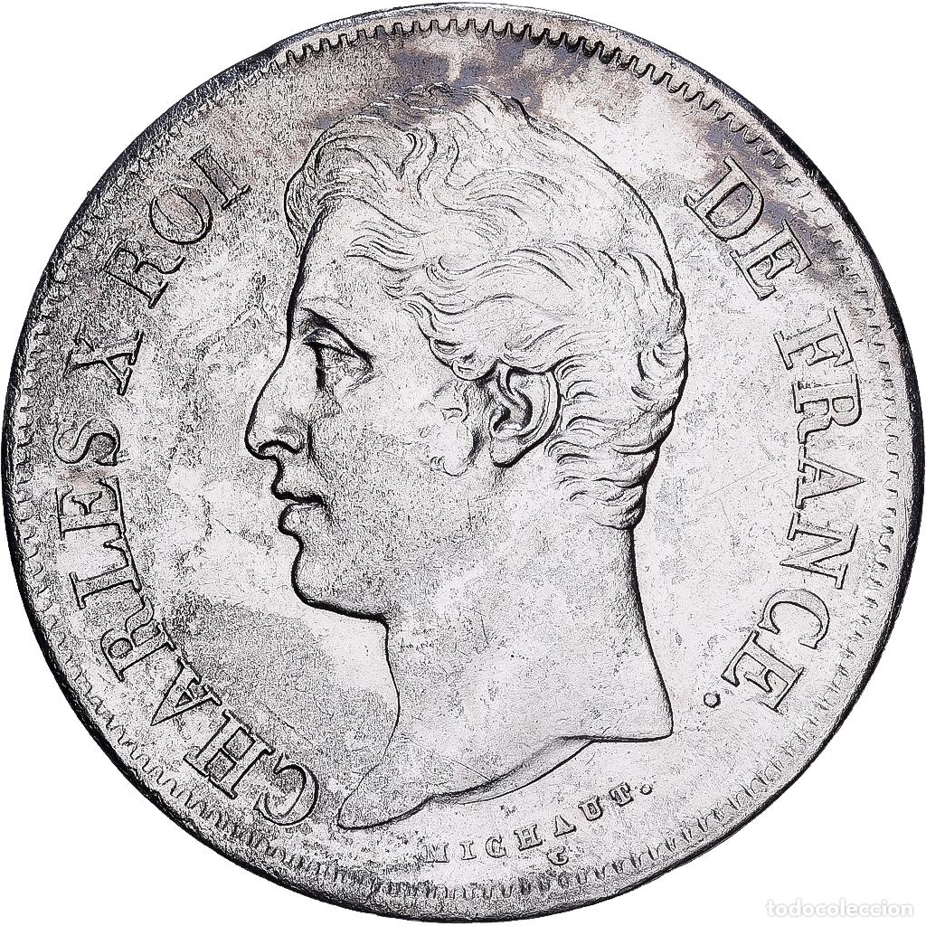 Monedas antiguas de Europa: [#1551005] Francia, Charles X, 5 Francs, 1827, Rouen, Plata, BC+, Gadoury:644, KM:728.2