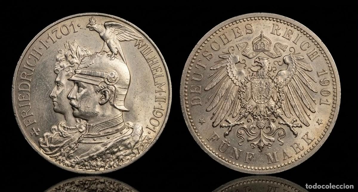 Monedas antiguas de Europa: Alemania 5 Mark Reino de Prusia 1901 Km 526 Plata Sc- aUnc