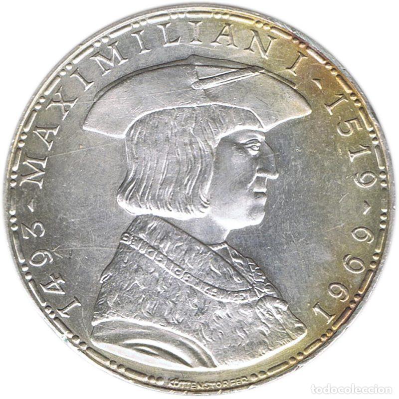 Monedas antiguas de Europa: AUSTRIA 50 SCHILLING DE PLATA 1969 MAXIMILIANO I