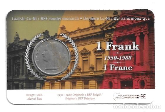 Monedas antiguas de Europa: BELGICA 2020. COINCARD DE 1 FRANK SIN MONARCA. 1950-1988. VERSION ALEMANA.
