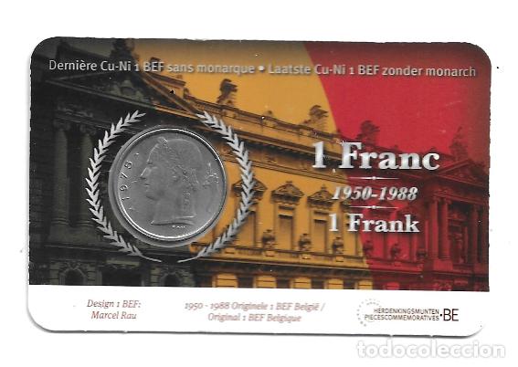 Monedas antiguas de Europa: BELGICA 2020. COINCARD DE 1 FRANC SIN MONARCA. 1950-1988. VERSION FRANCESA.