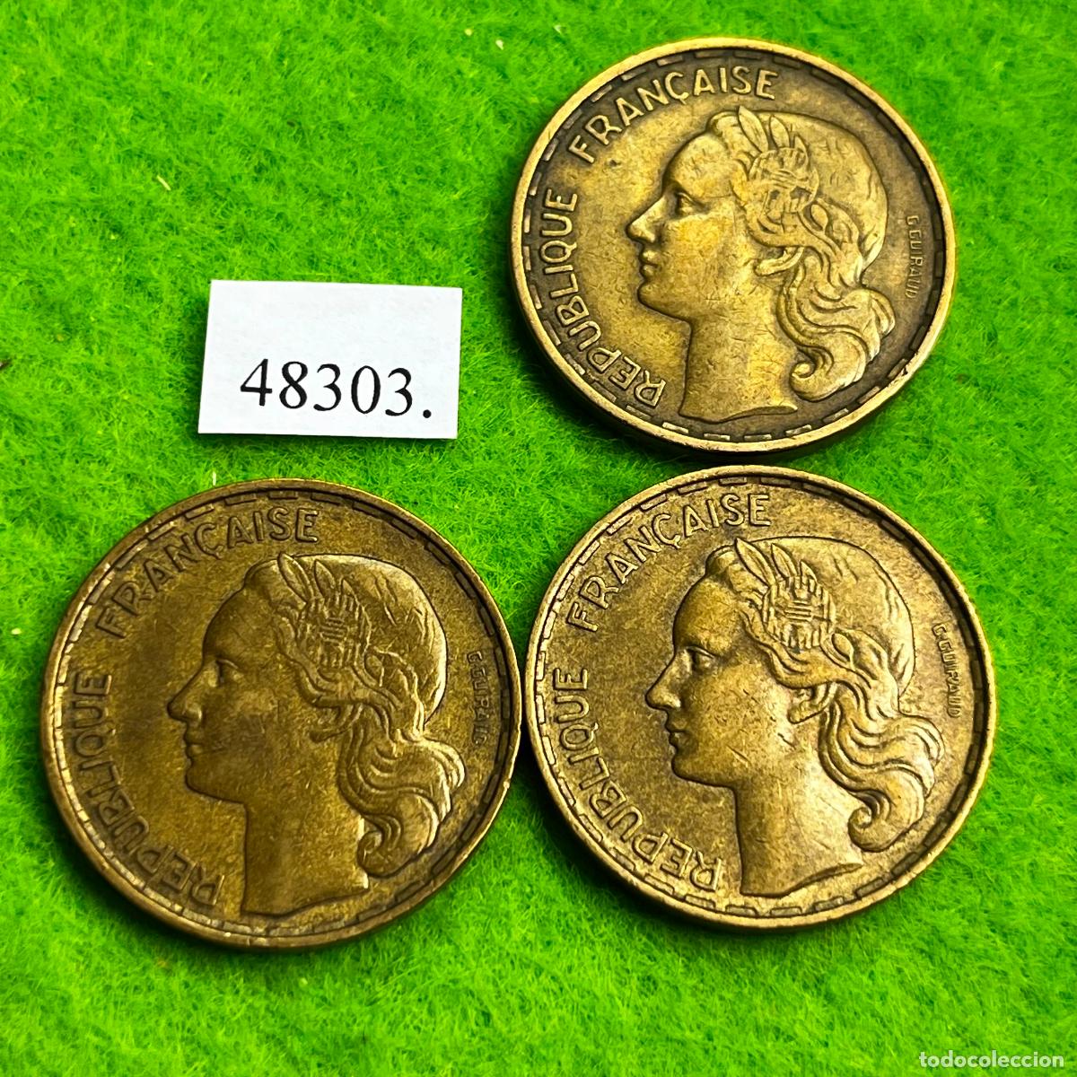 Monedas antiguas de Europa: Francia 50 francos 1951, 1952 y 1953, lote 3 monedas