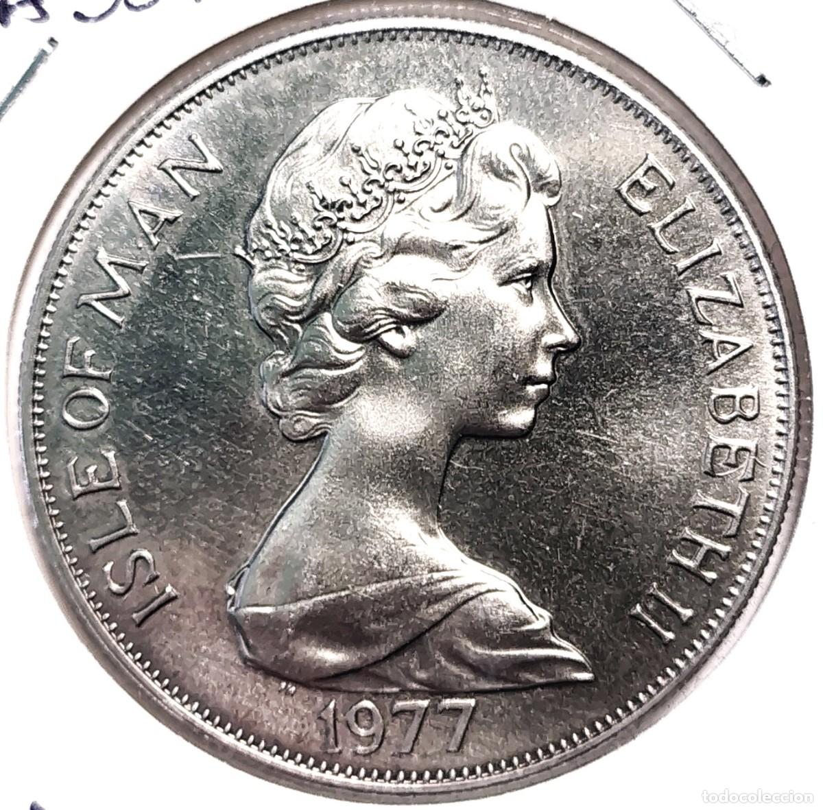 Moedas antigas da Europa: ISLA DE MAN (1970-2022) - 1 CORONA 1977 - 25&ordm; ANIVERSARIO DE LA ASCENCION DE LA REINA ISABEL II