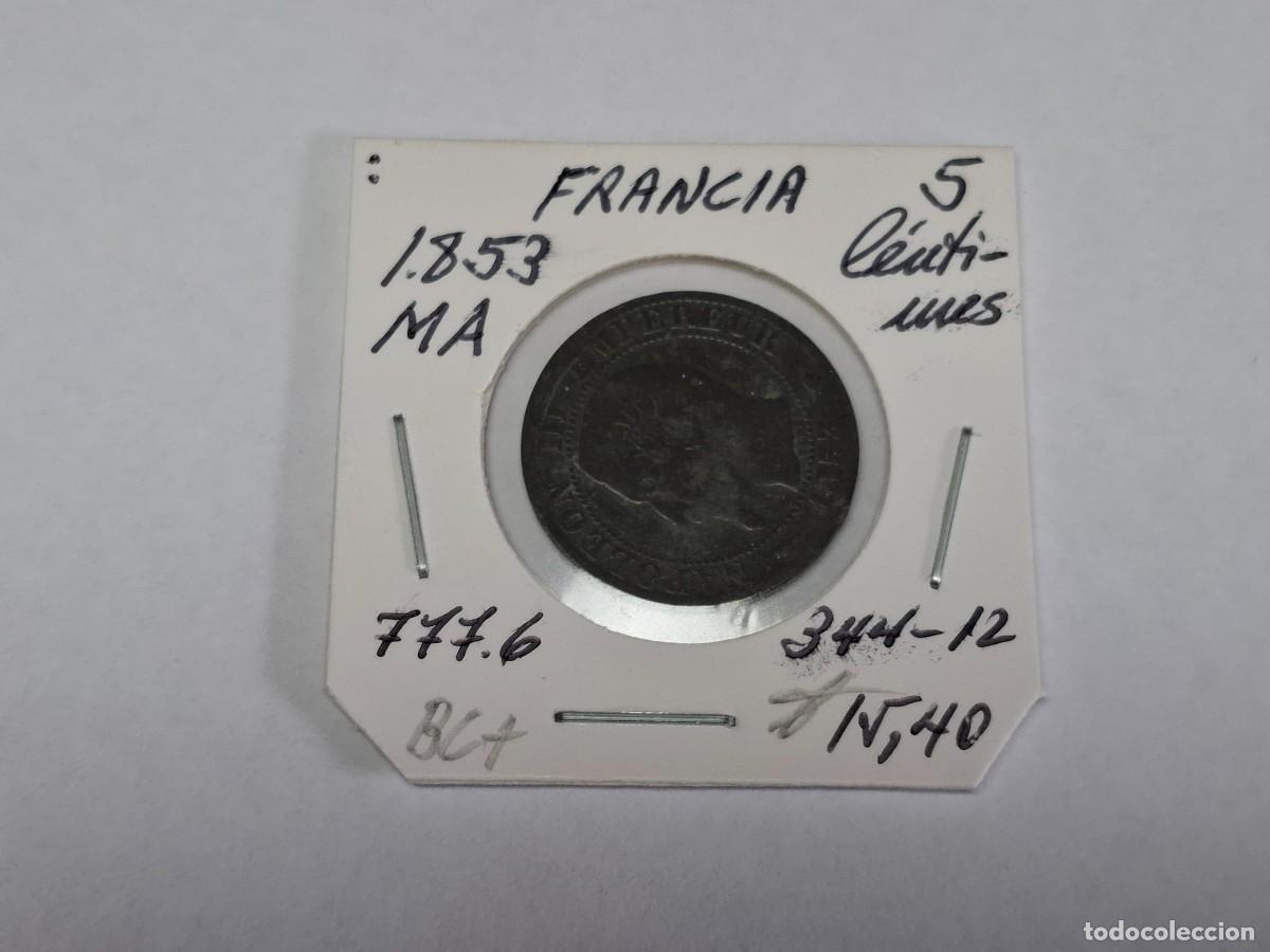 Monedas antiguas de Europa: 5 CENTIMOS de 1853 MA KM 777.6 FRANCIA en BC+