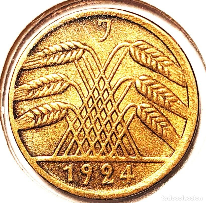 Monedas antiguas de Europa: ALEMANIA (1923-1929) - 5 RENTENPFENNIG 1924 J - REPUBLICA DE WEIMAR - B - 2,54 GR. BRONCE DE ALUMINI