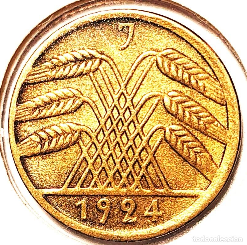 Monedas antiguas de Europa: ALEMANIA (1923-1929) - 5 RENTENPFENNIG 1924 J - REPUBLICA DE WEIMAR - B - 2,54 GR. BRONCE DE ALUMINI