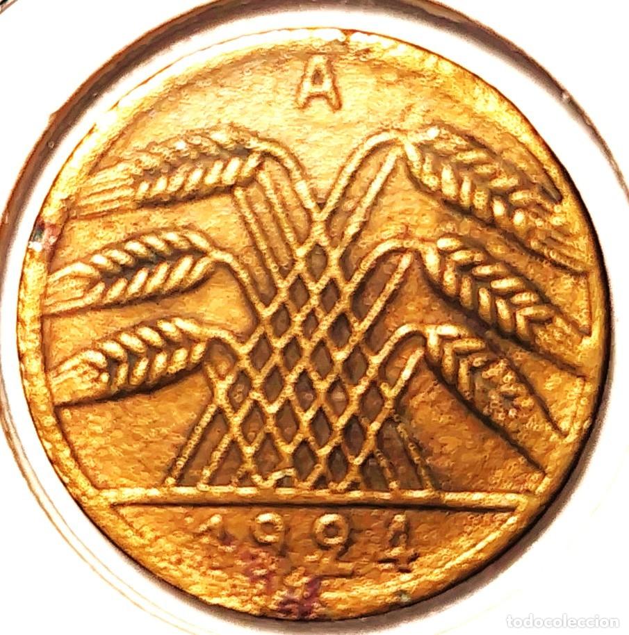 Monedas antiguas de Europa: ALEMANIA (1923-1929) - 5 RENTENPFENNIG 1924 A - REPUBLICA DE WEIMAR - B - 2,54 GR. BRONCE DE ALUMINI