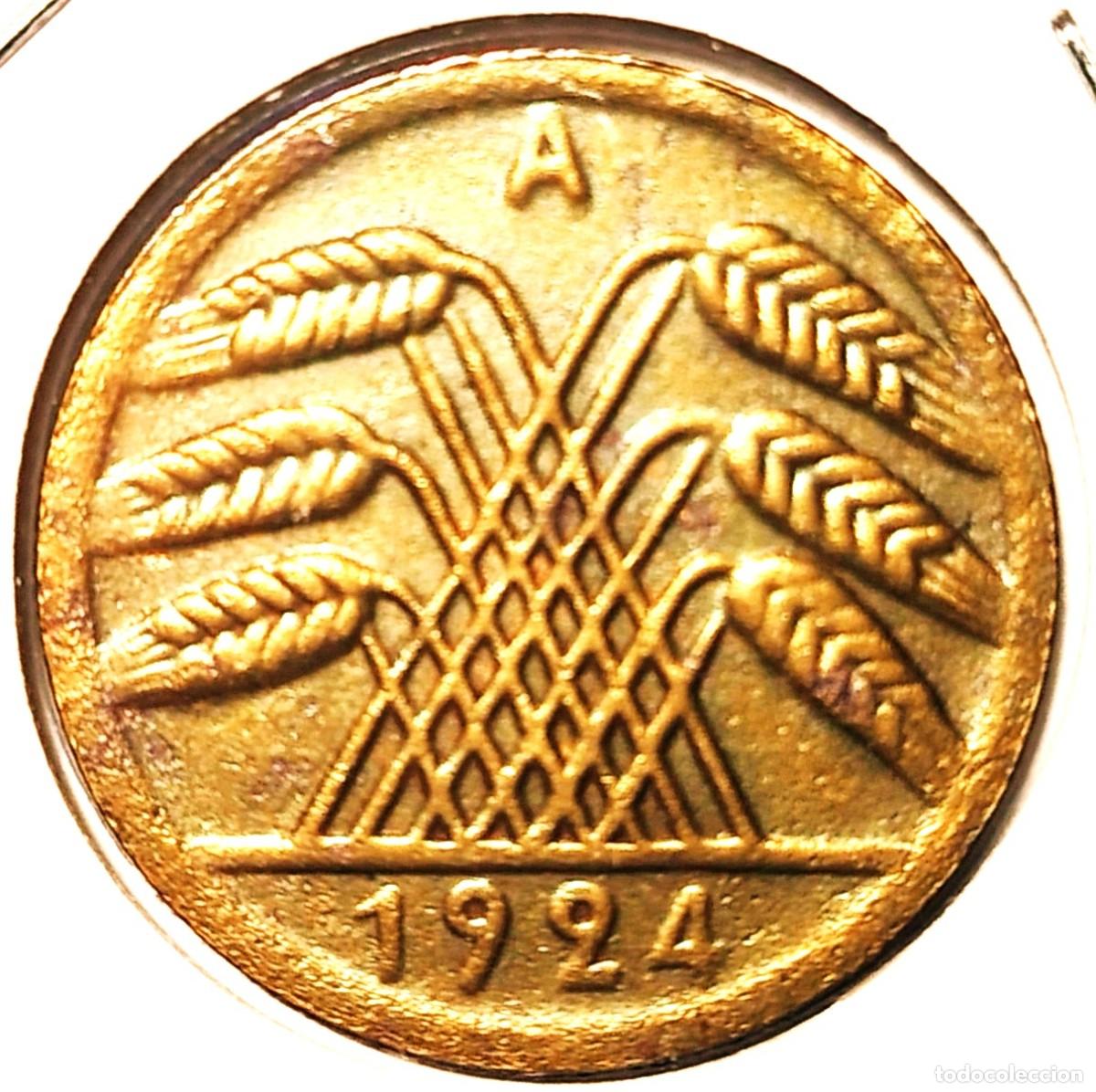 Monedas antiguas de Europa: ALEMANIA (1923-1929) - 50 RENTENPFENNIG 1924 A - REPUBLICA DE WEIMAR - C - 5,17 GR. BRONCE DE ALUMIN