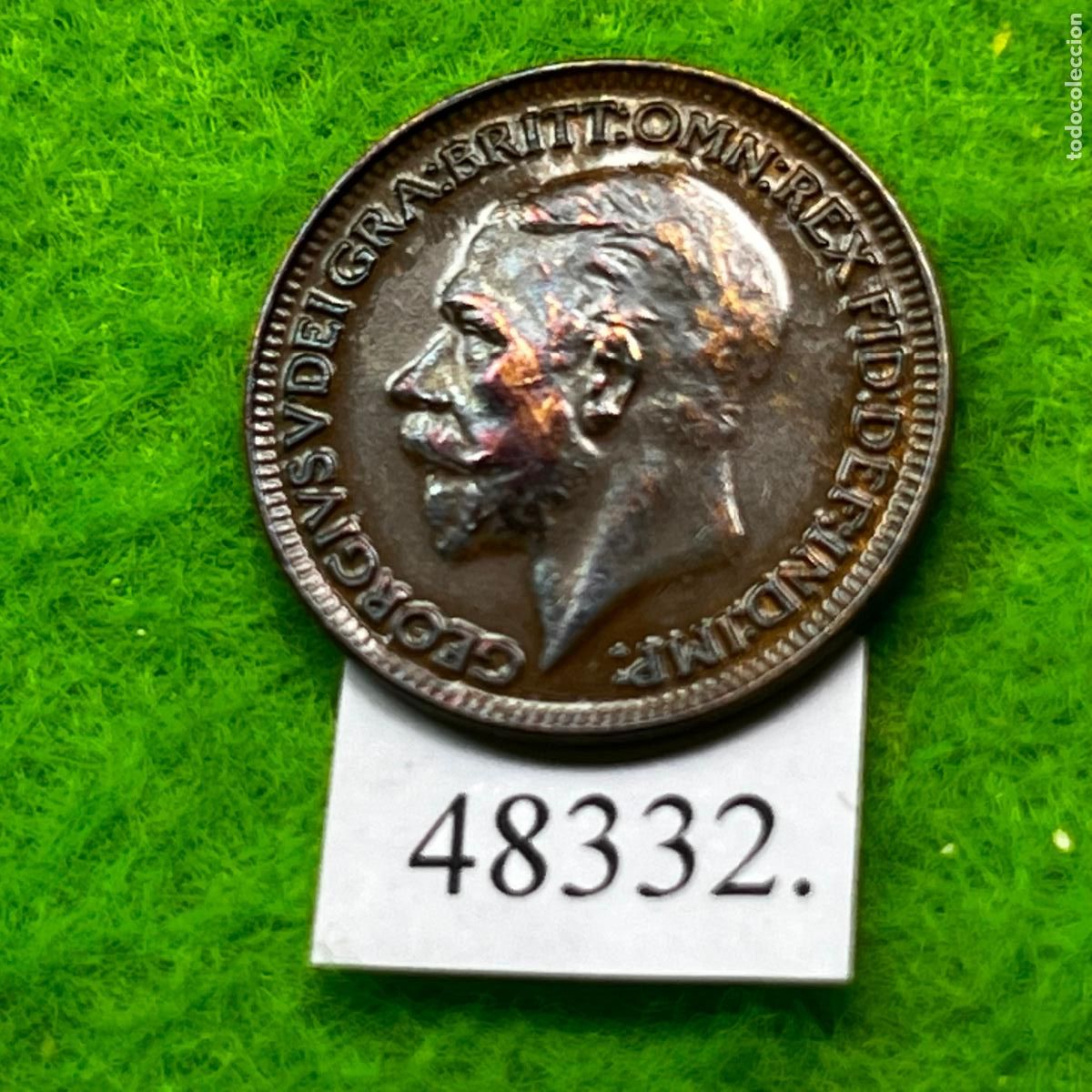 Monedas antiguas de Europa: Inglaterra 1 Farthing 1928, 1/4 de penique, UK