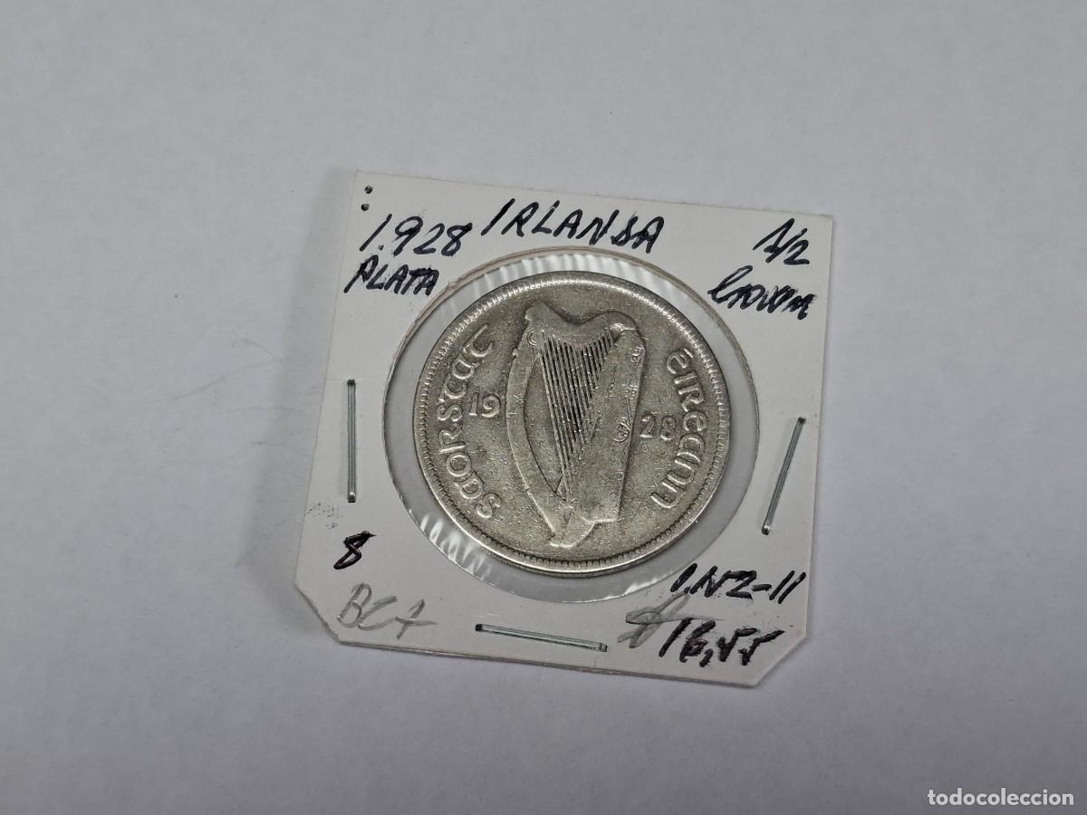 Monedas antiguas de Europa: 1/2 CROWN de PLATA de 1928 KM 8 IRLANDA en BC+