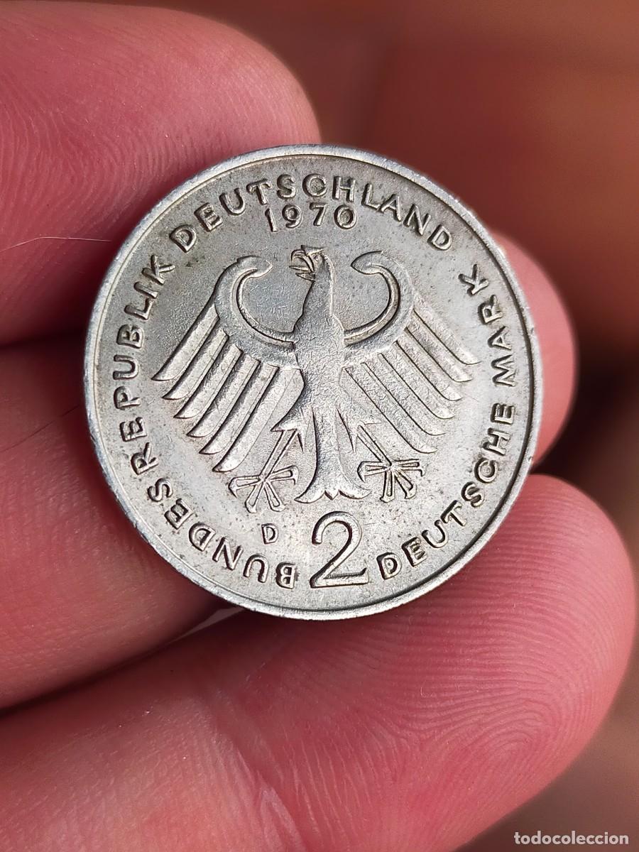 Monedas antiguas de Europa: MONEDA DE 2 DOS MARCOS MARKS ALEMANIA 1970 CECA D MUY BUENA CONSERVACION 1949 1969 Konrad Adenauer