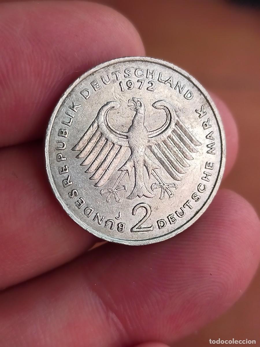 Monedas antiguas de Europa: MONEDA DE 2 DOS MARCOS MARKS ALEMANIA 1972 CECA J MUY BUENA CONSERVACION 1949 1969 Konrad Adenauer