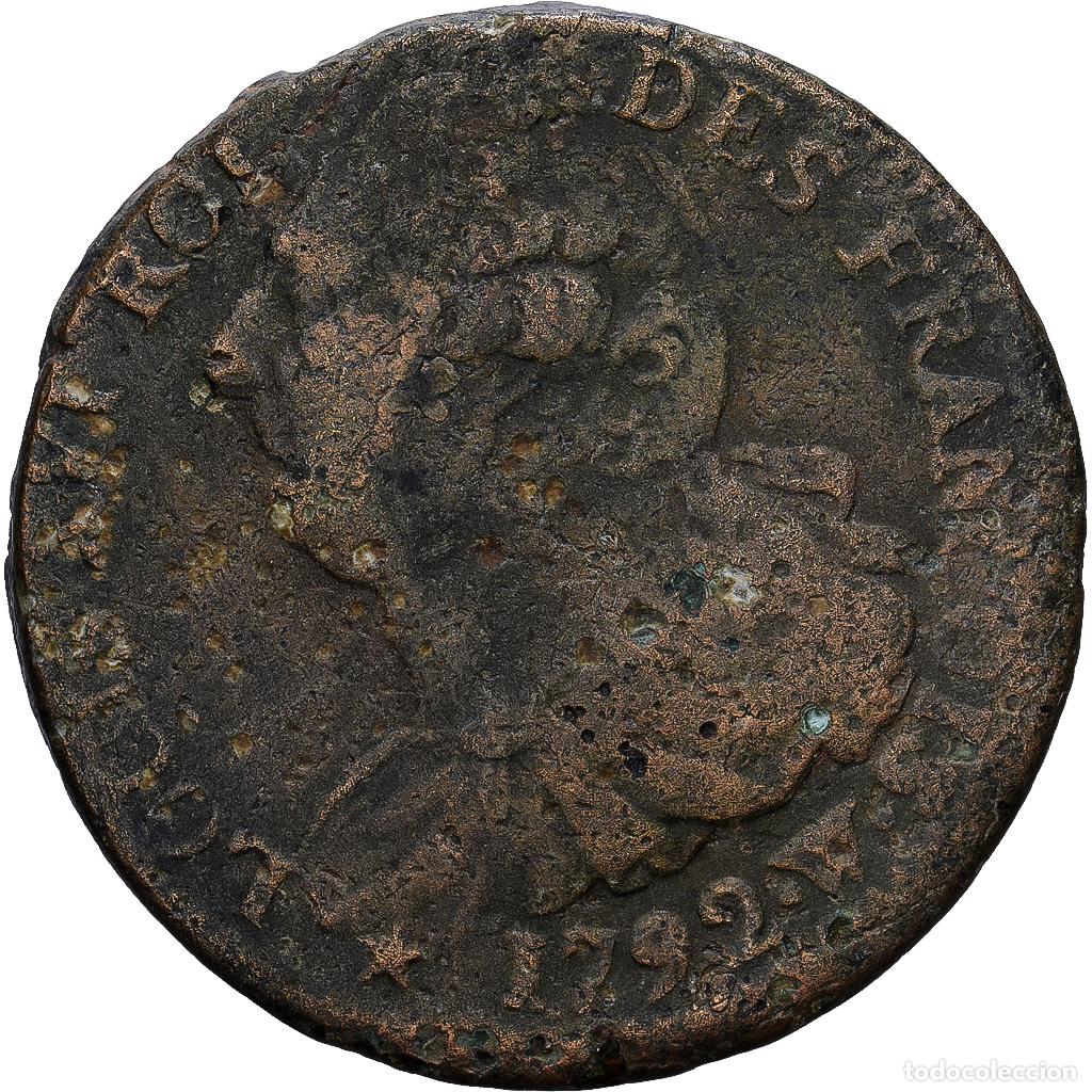 Monedas antiguas de Europa: [#1214561] Francia, Louis XVI, 2 Sols, 2 sols fran&ccedil;ois, 1792, Lille, Bronce, BC+