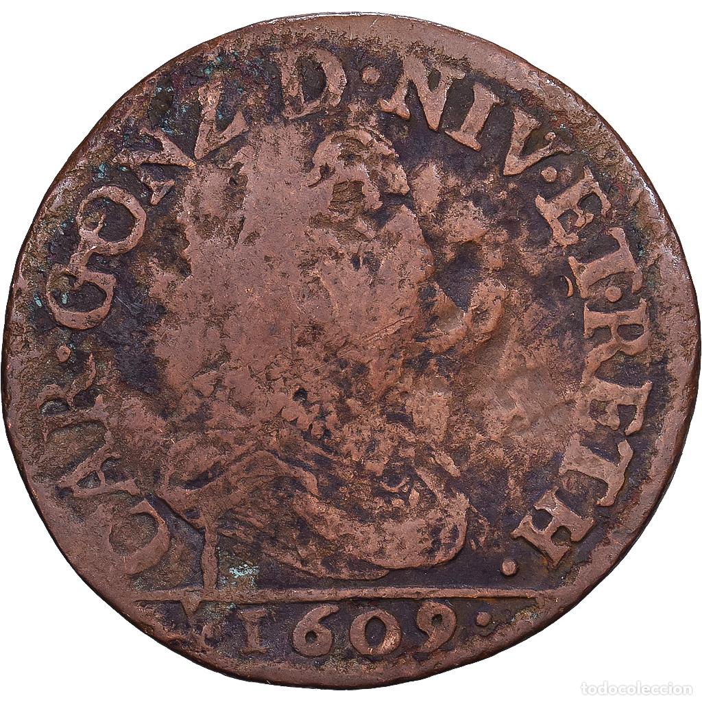 Monedas antiguas de Europa: [#1214575] Francia, Charles de Gonzague, Liard, 1609, Charleville, Bronce, BC