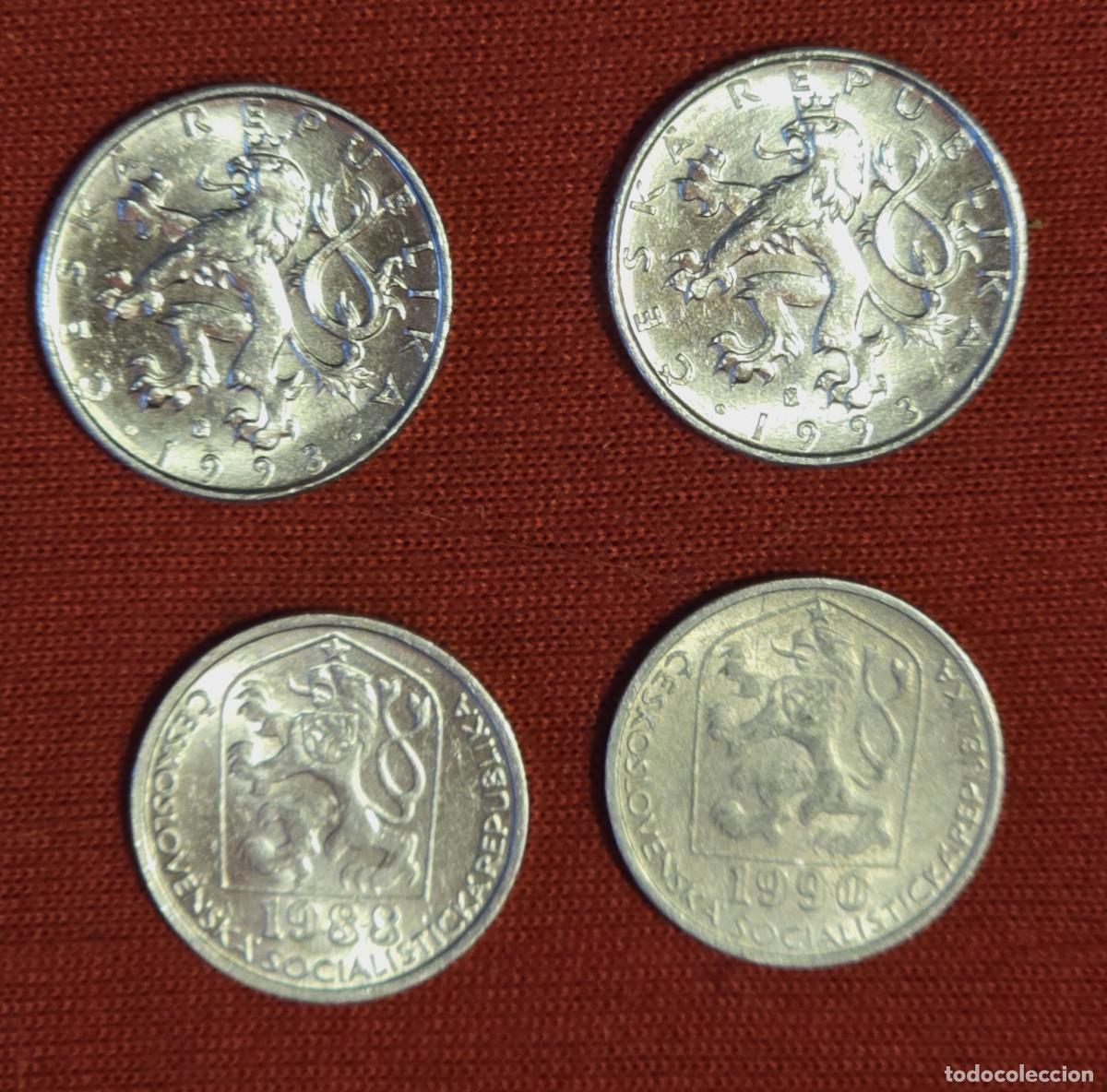 Monedas antiguas de Europa: 4 Monedas de Checoslovaquia 1988 - 1990 - 1993