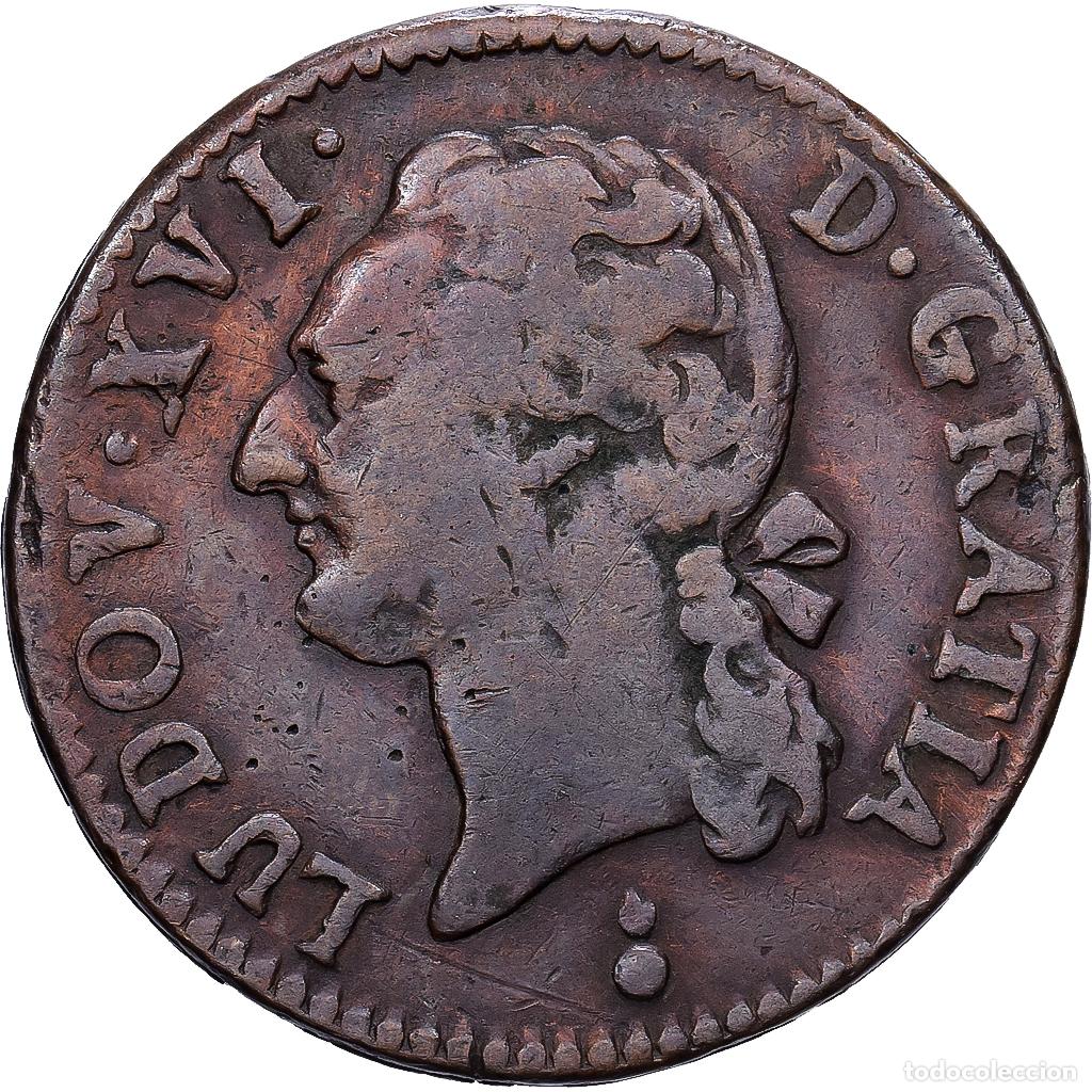 Monedas antiguas de Europa: [#1214604] Francia, Louis XVI, 1/2 Sol &agrave; l'Ecu, Uncertain Mint, Cobre, BC+, Gadoury:349