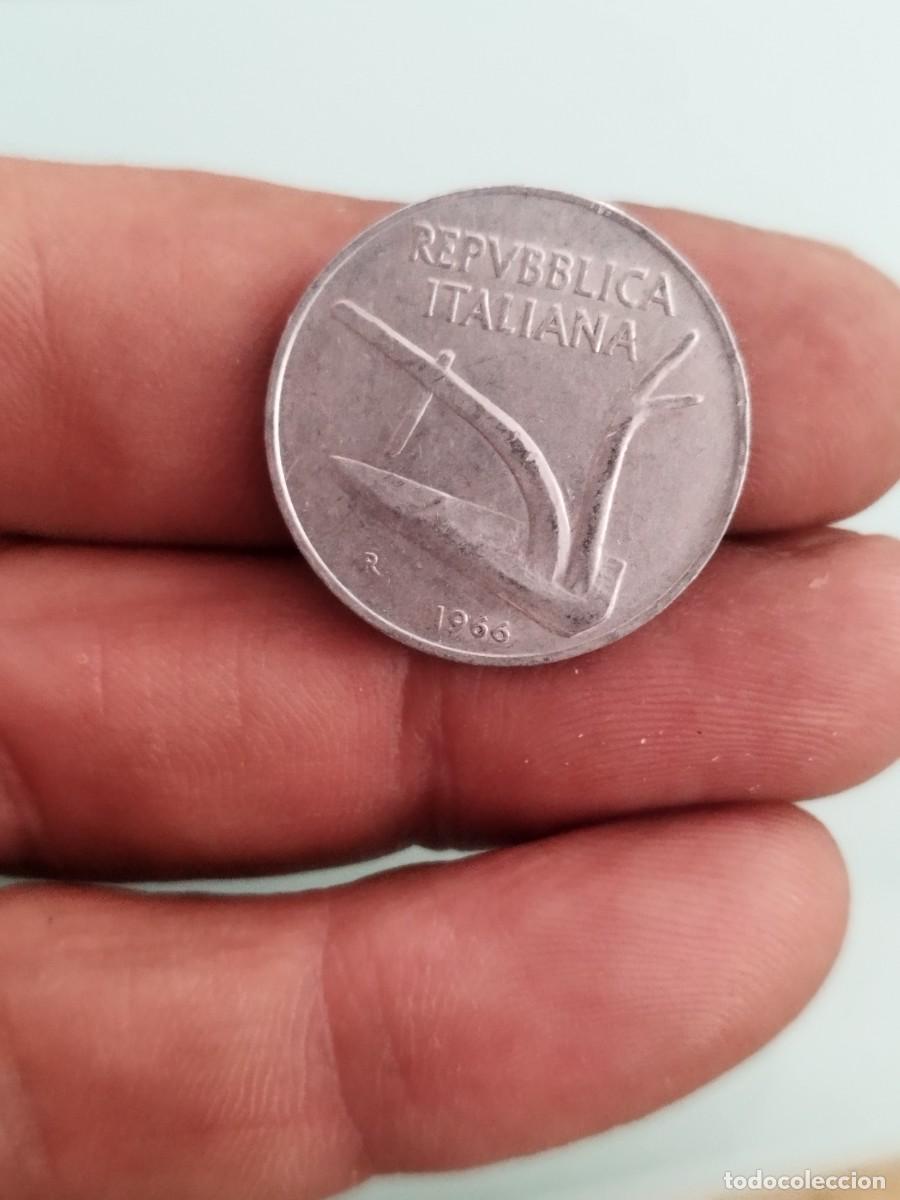 Monedas antiguas de Europa: Moneda italiana de 10 liras de aluminio. 1966 republica italiana.