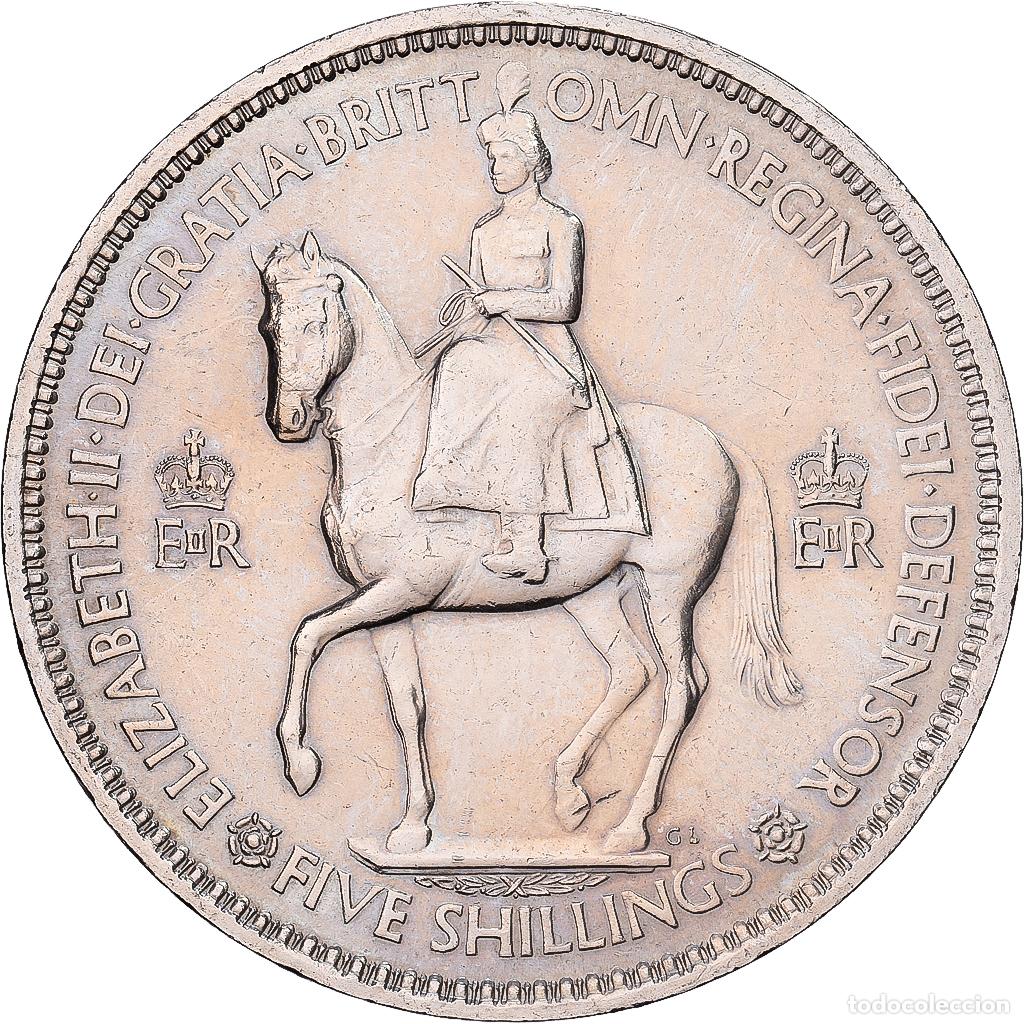 Monedas antiguas de Europa: [#1214823] Gran Breta&ntilde;a, Elizabeth II, 5 Shillings, 1953, Cobre - n&iacute;quel, EBC, KM:894