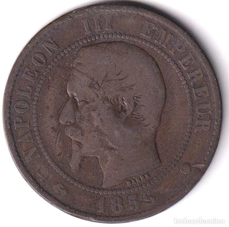 Old Coins of Europe: FRANCIA - MONEDA - 10 CENTIMOS - NAPOLEON III - 1855 M - COBRE