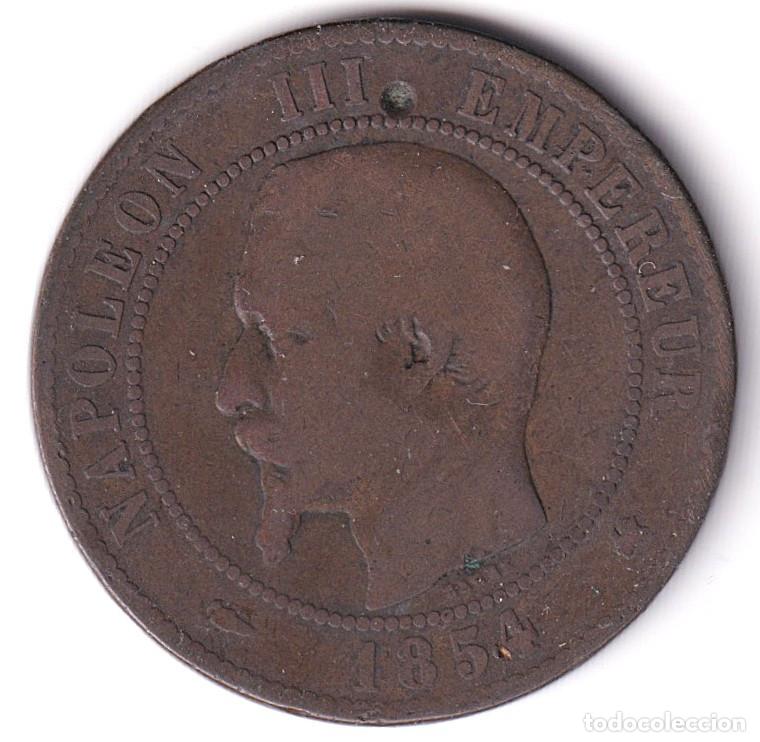 Old Coins of Europe: FRANCIA - MONEDA - 10 CENTIMOS - NAPOLEON III - 1854 K - COBRE