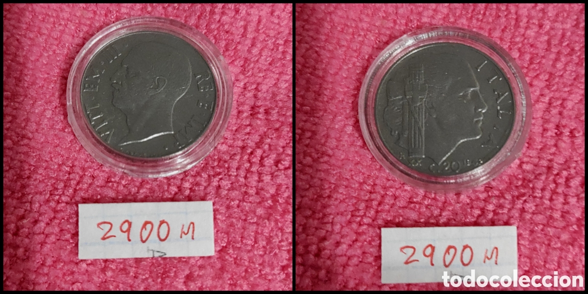 Monedas antiguas de Europa: 20 cent&eacute;simos italianos a&ntilde;o 1942, magn&eacute;tica XX, 21,5mm